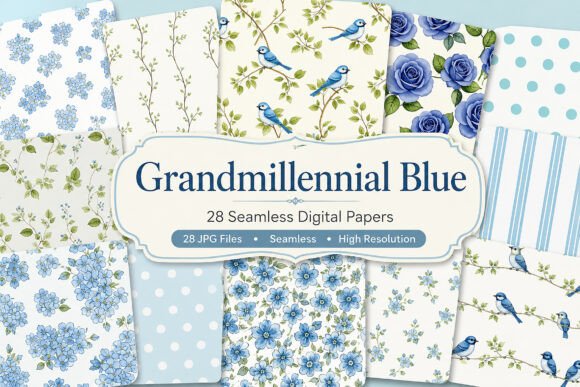 Download Grandmillennial Blue Seamless Paper - Premium Resources