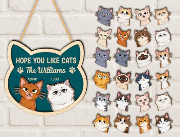 Download Custom Cat Shape Wood Welcome Door Sign - Door sign Collection