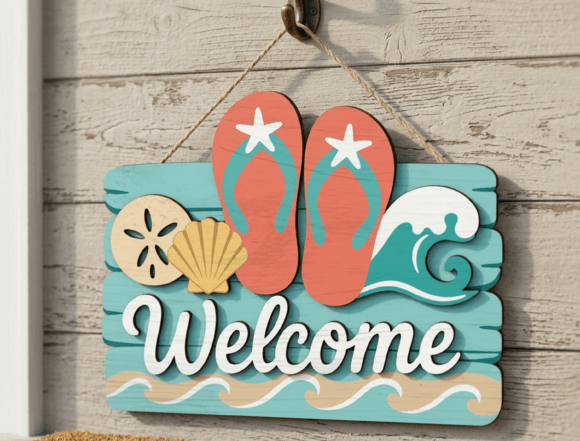 Download Flip Flop Beach Welcome Door Sign SVG - Door sign Collection