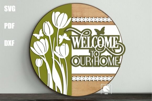 Download Spring Tulipd Welcome Door Sign SVG File - Door sign Collection