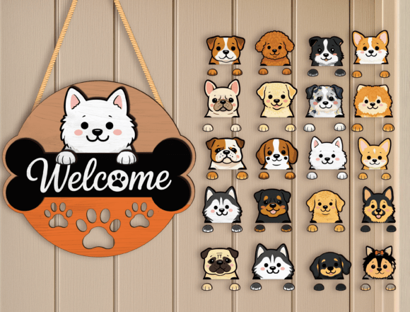 Download Custom Dog Peeking Welcome Door Sign - Door sign Collection