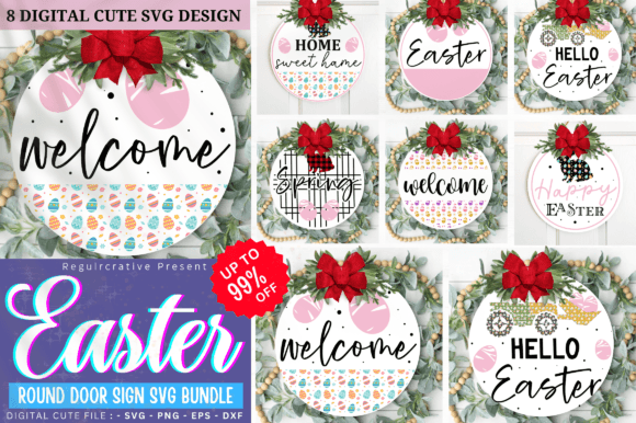 Download Easter Round Door Sign SVG Bundle - Door sign Collection