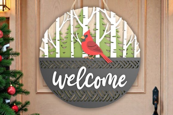 Download Welcome Cardinal Door Sign Laser Cut SVG - Door sign Collection