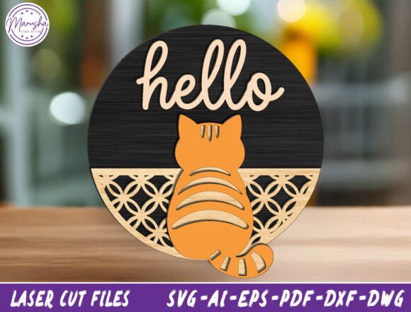 Download Cat Welcome Door Sign Laser Cut File Svg - Door sign Collection
