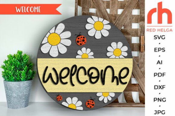 Download Daisy Welcome Door Sign, Ladybug Hanger - Door sign Collection