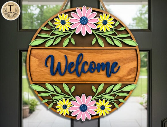 Download Floral Round Welcome Door Sign - Door sign Collection